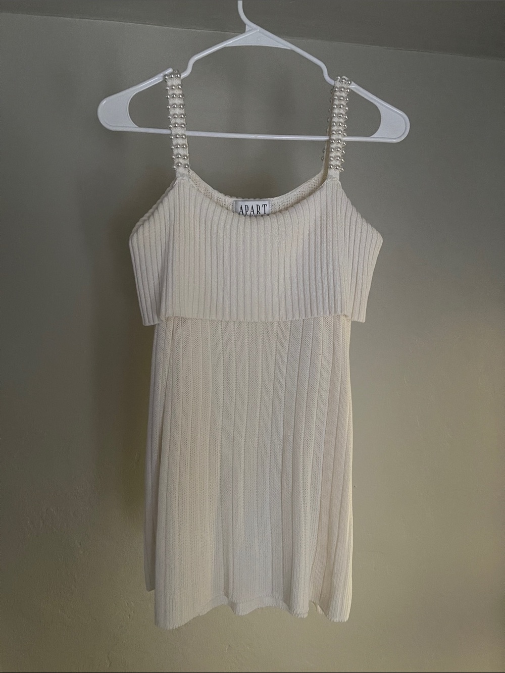 APART Cream Ribbed Pearl-Strap Women's long sleeve sweater